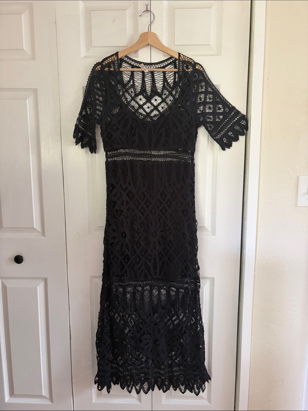 LoveShackFancy Black Crochet Lace Midi Dress